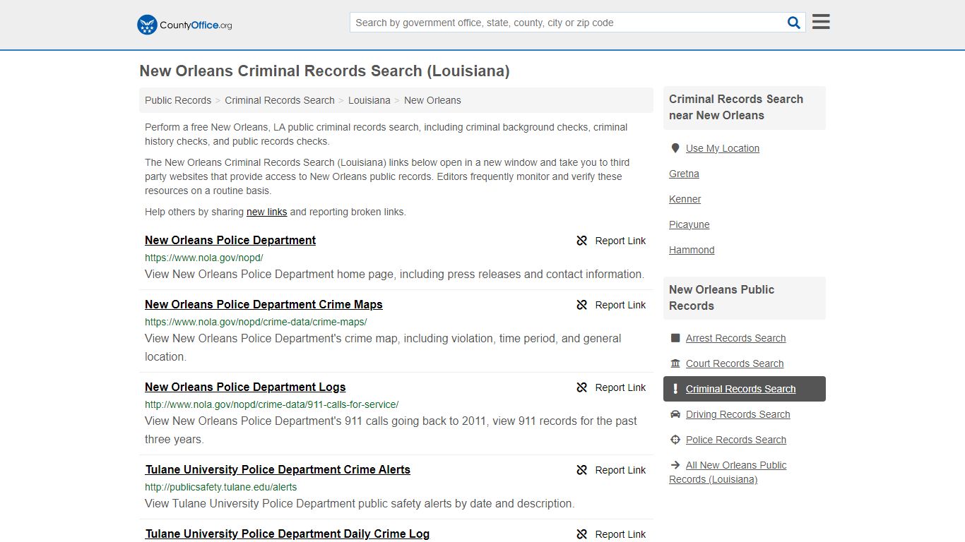 New Orleans Criminal Records Search (Louisiana) - County Office